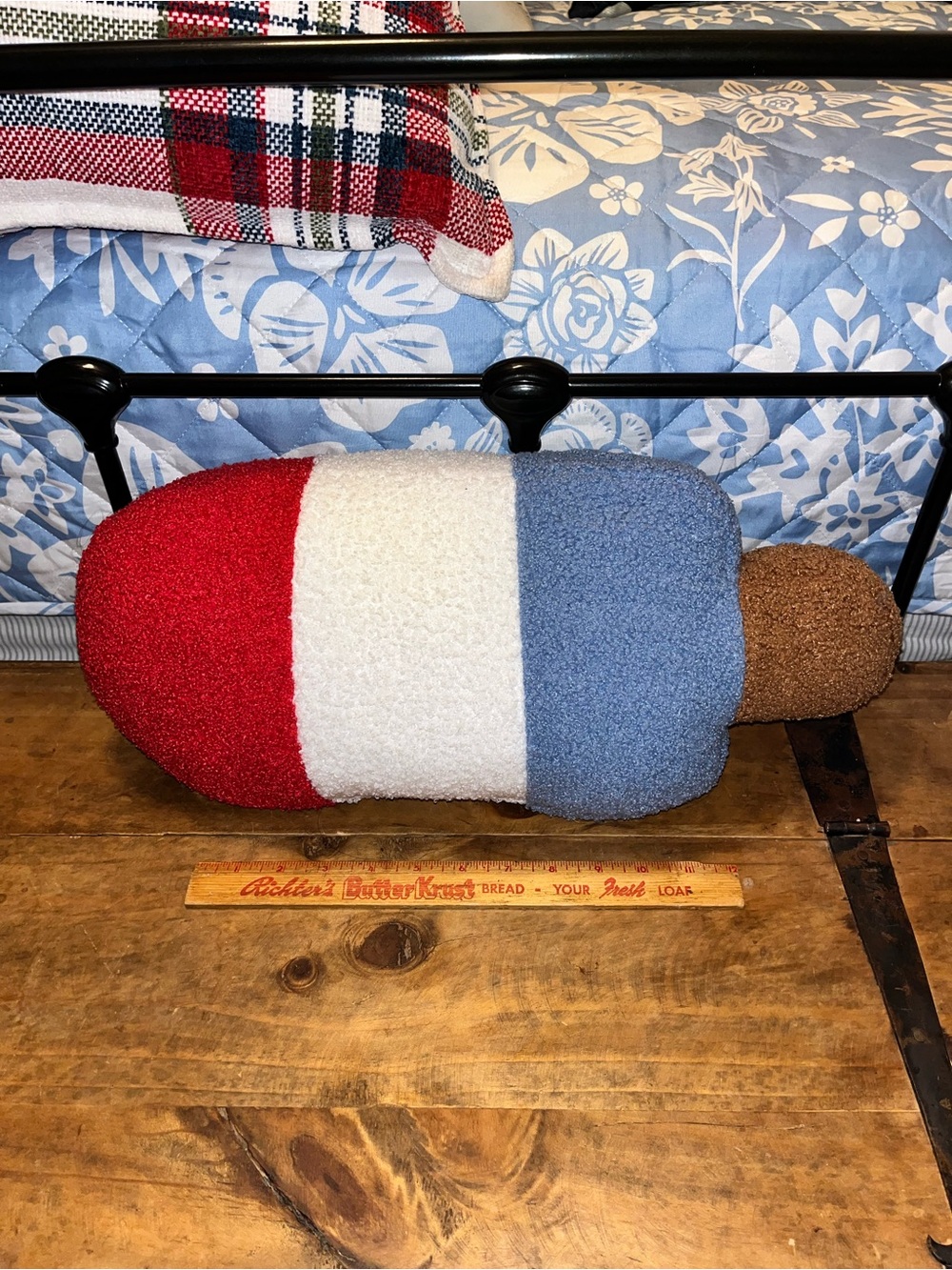 Red White Blue Plush Holiday Pillow with Brown Stem